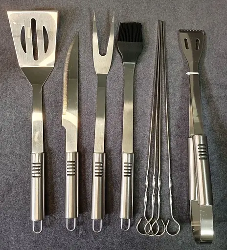 Набор для гриля и барбекю: 6 аксессуаров - Для любителей BBQ - из нержавеющей стали с ножом 4 шампурами 2304 - фото 2