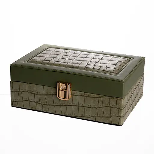 Скринька для прикрас з екошкіри 10 відділень із дзеркалом 20×14×8 см органайзер для прикрас Зелений Yiwu HP-5-19GR - фото 2