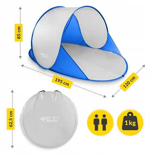 Намет пляжний 4FIZJO Pop-Up 195 x 120 см саморозкладний Blue/Grey (P-5905973405157) - фото 11