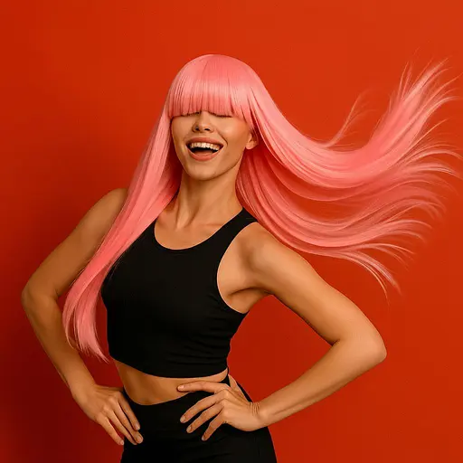 Парик аниме прямые волосы 70 см длинная челка женская розовая