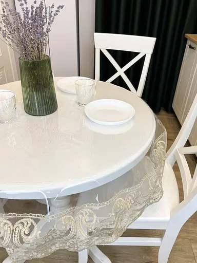 Силіконова скатертина з бежевим мереживом Арка 15 см 290х110 см - фото 4