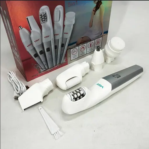 Жіночий акумуляторний епілятор 5 в 1 VGR V-752 із підсвіткою і дисплеєм біло-зелений - фото 3