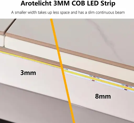 COB LED стрічка 24V Холодний білий 6000K 2m, Arote LED стрічка 3 мм шириною димоване світло високої щільності DIY 384LEDs/м - фото 5