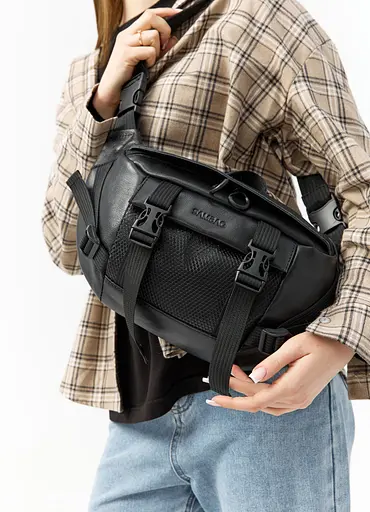 Большая женская поясная сумка бананка Sambag DynamicDart черная 38×21×7 см (80411101) - фото 3