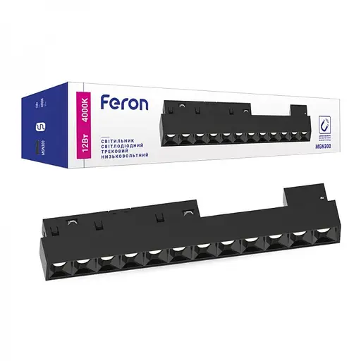 Светодиодный магнитный трековый светильник Feron MGN300, 12W 4000К черный (41929)