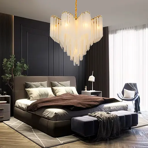 Вишукана латунна люстра із матовими скляними підвісками Ø 80 см | Арт. MJ 280-800 GD+WT | Line F - фото 1