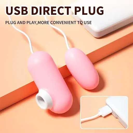 Подвійне вакуумне віброяйце "Вуманайзер" з USB кабелем 10 режимів 5,3 см. Рожевий K000913 - фото 4