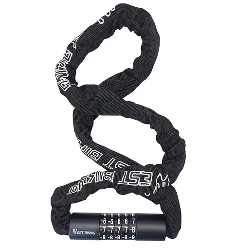 Велосипедний замок West Biking YP0705085 6 x 1200 мм ланцюговий кодовий чорний (G0001990) - фото 3