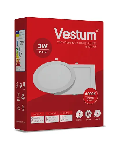 Квадратний світлодіодний світильник Vestum врізний 3W 4000K 220V 1-VS-5201 - фото 2