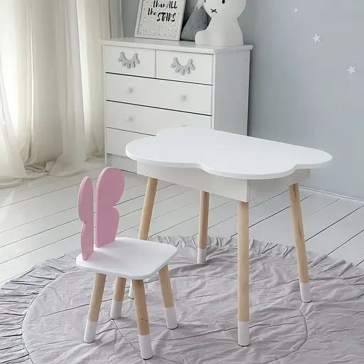 Детский стол Облачко с нишей и стульчиком Бабочка (Белый с розовым) - фото 9