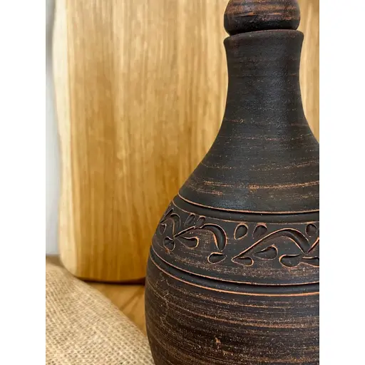 Пляшка 1 літр керамічна (глиняна) різьблена без ручки декор - фото 6