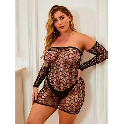 Елегантна мінісукня з нарукавниками M/XL Чорний K000858 - фото 1