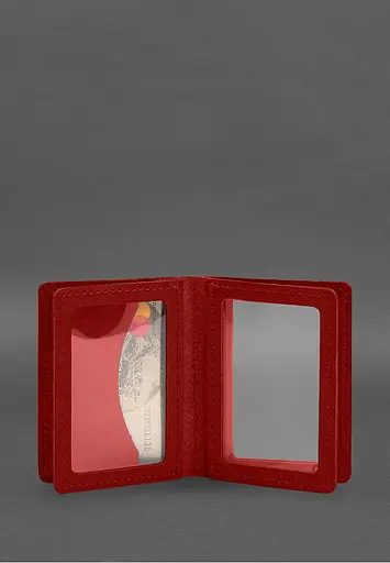 Кожаная обложка для водительского удостоверения, ID и пластиковых карт 2.1 красная - фото 8