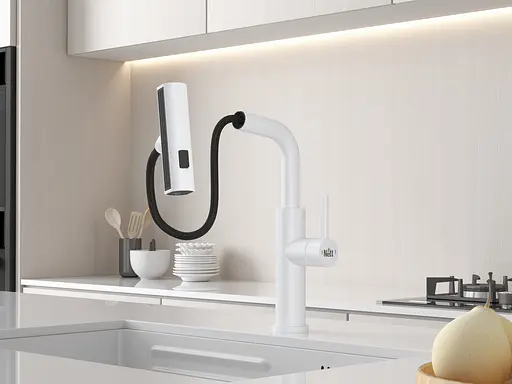 Cмеситель для кухни водопад с выдвижной лейкой белый Nett LW-35 Белый - фото 5