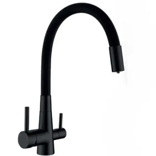 Змішувач для кухні на дві води із силіконовим виливом Mixxus SUS-021 Black MI6214 Чорний матовий - фото 1