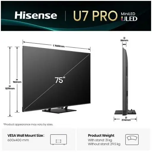 Телевізор Hisense 75U7Q PRO - фото 3