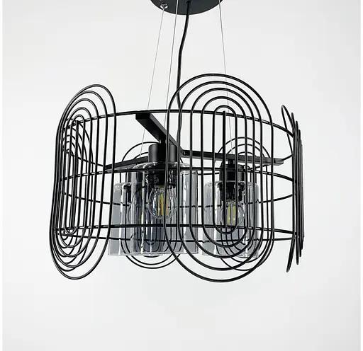 Подвесная люстра в стиле лофт на 3 лампы в черном корпусе Line.F Цвет плафона Графитовый - фото 2