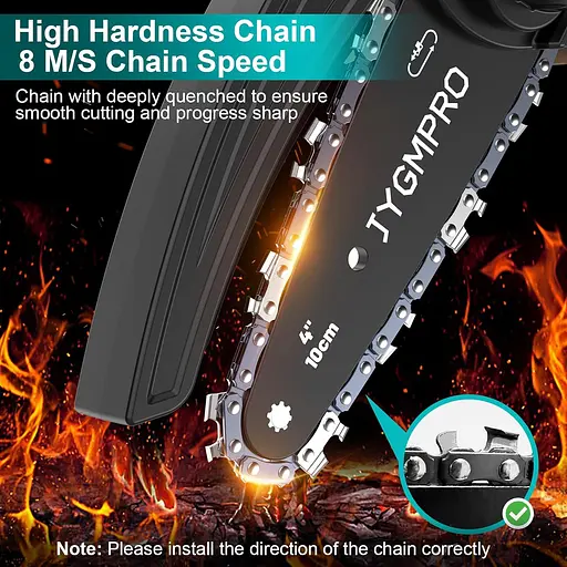 Міні-ланцюгова пилка JYGMPRO 4 дюйми, портативна бездротова бензопила з 2Ã-1,5AH 2 ланцюгами - фото 4