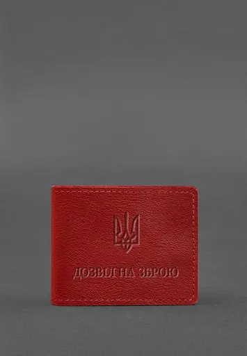 Кожаная обложка для разрешения на оружие красная - фото 2