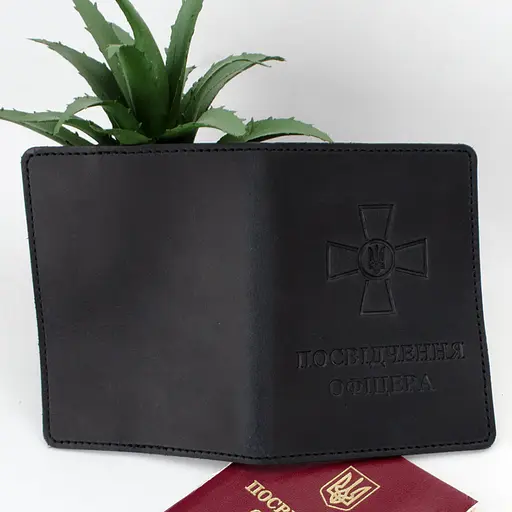 Обложка на удостоверение офицера черная кожаная - фото 4