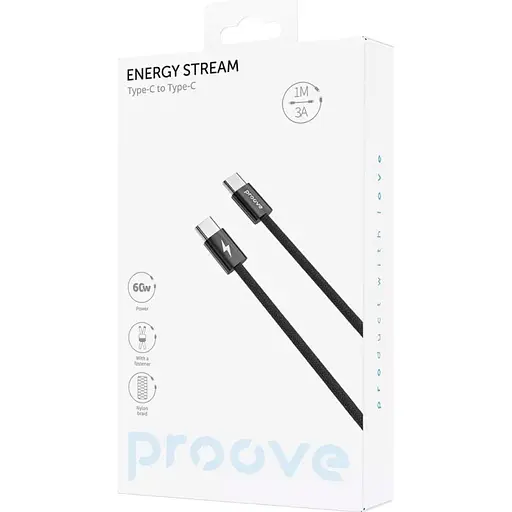 Кабель Proove Energy Stream USB-C to USB-C 60W 1m Black (CCES60002201) [130329] - фото 2