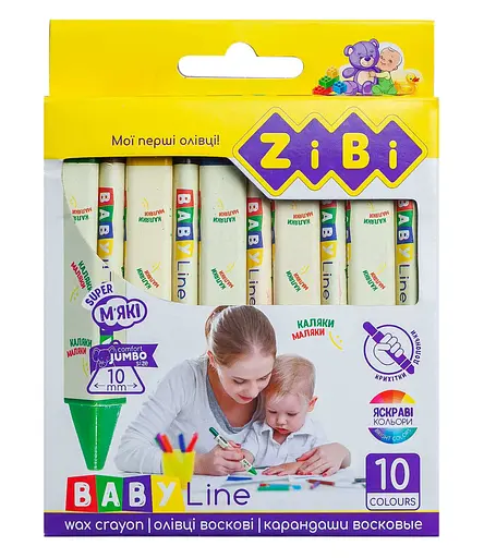 Карандаши восковые jumbo, 10 цветов, треугольные, Baby Line