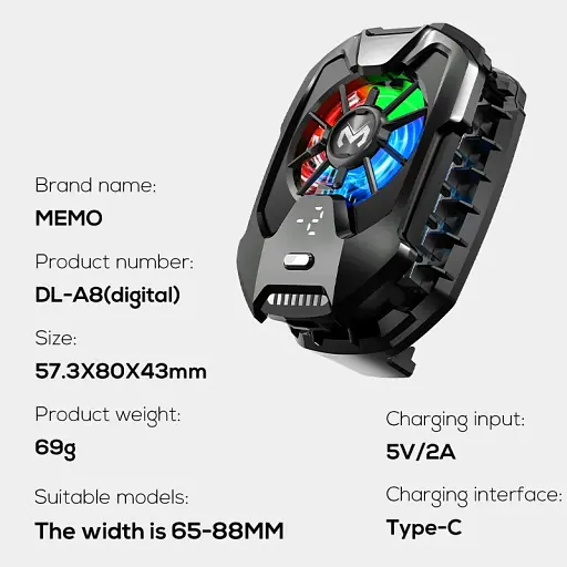 Кулер з екраном активне охолодження для телефону / планшета Memo DLA8 шириною до 88 Black (18511) - фото 2