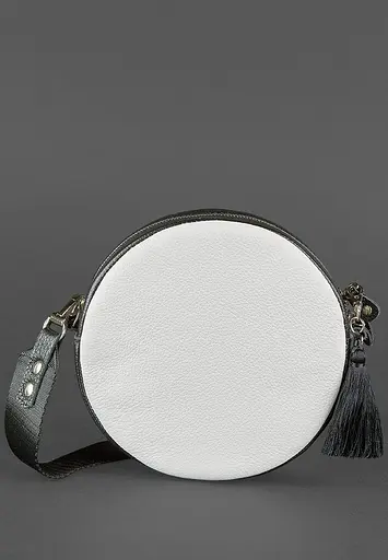 Кругла жіноча шкіряна сумочка Tablet чорно-біла - фото 4