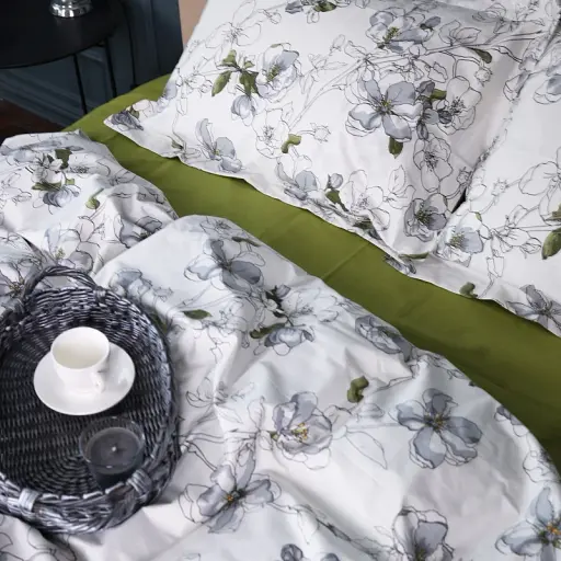 Простыня на резинке MirSon Поплин 00-1 Olive Flowers 80х190 см зеленая (2200009699238) - фото 5