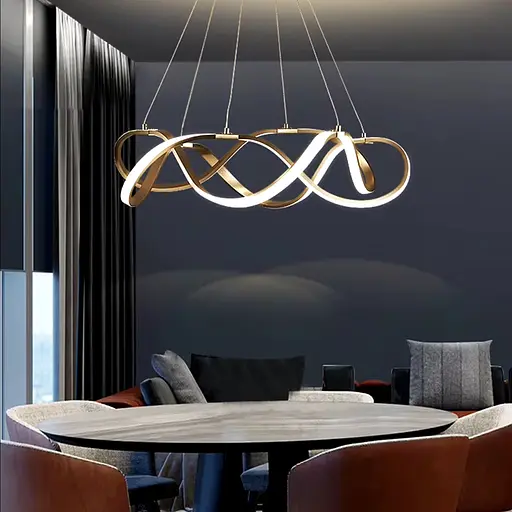 Золота люстра із двома хвилеподібними кільцями d70 см | Арт. Y 405-700+700 GD | Line F - фото 1