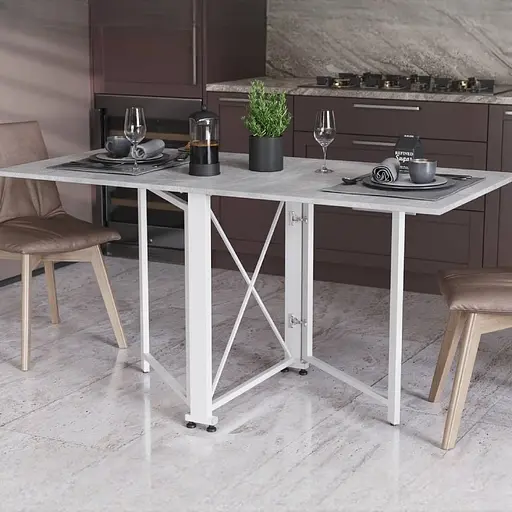 Стіл-книга трансформер Оріон 2 Ferrum-decor 750x1520x730 Білий метал ДСП Бетон 16 мм (FRD-104596)