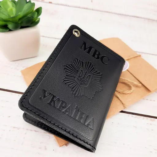 Обложка на удостоверение МВС Украины кожаная черная - фото 6