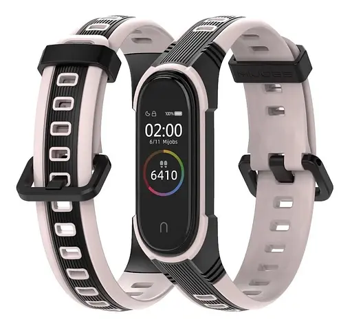 Ремінець для фітнес-браслета MiJobs для Xiaomi Mi Band 5, 6, 7 Sport 2 блідо рожевий з чорним - фото 2