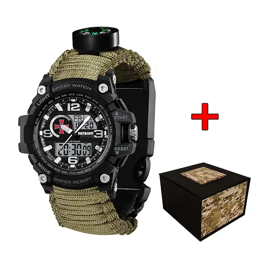 Наручные часы мужские 012BKSU ЗСУ Чорные Паракордный ремешок Army Green + Коробка Patriot acs0031002