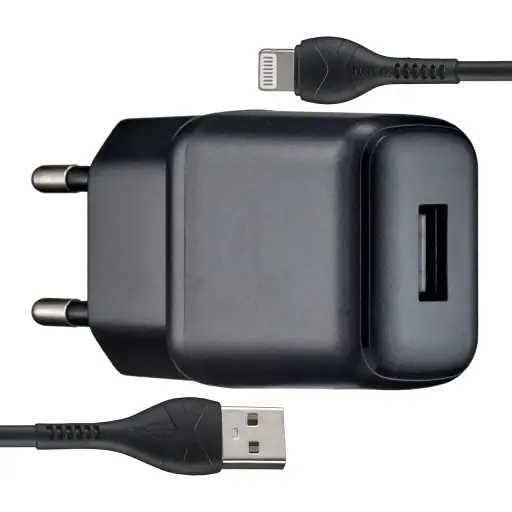 Мережевий зарядний пристрій Hoco C96A single port charger set ( iP ) ( EU ) Чорний - фото 1