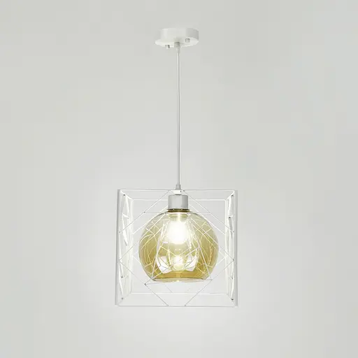 Люстра у білому корпусі з янтарним плафоном 24х24 см | Арт. 12120/1 WT+AM | Line F - фото 2