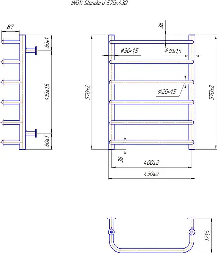 Водяна рушникосушка Mario Inox Стандарт 570x430/400 1.8.044607.P, Хром, нижнее - фото 4
