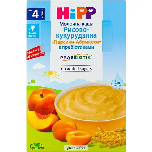 Уцінка. Молочна каша HiPP Рисово-кукурудзяна Персик-Абрикос 250 г - фото 2