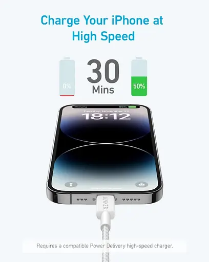 Кабель Anker 322 USB-C to Lightning - 1.8m Nylon White (6908154) - фото 3