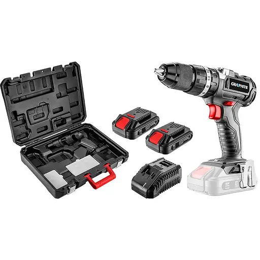 Шуруповерт-дрель аккумуляторный Graphite Energy+ 18В бесщеточный 2х2 А/ч 58 Нм 0-500 0-1700 об/мин кейс ЗП 1.2 кг