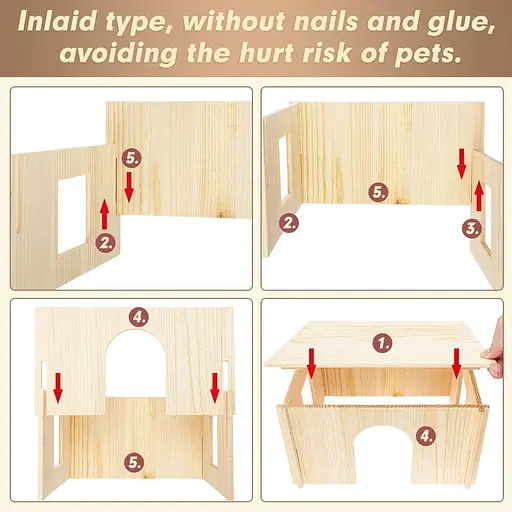 Деревянный домик PAWCHIE для морских свинок с окнами - съемный и большой деревянный домик - фото 4