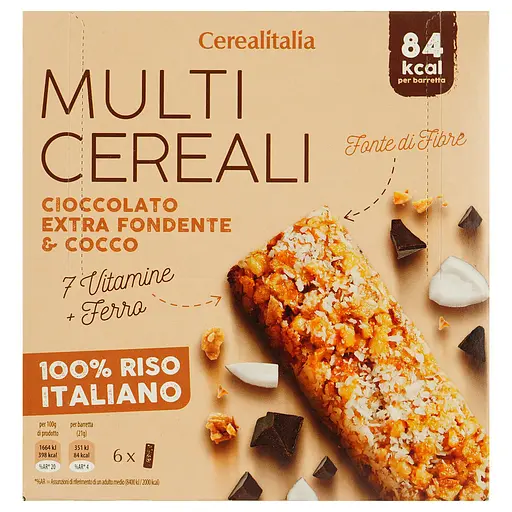 Батончики Cerealitalia Day By Day Экстра черный шоколад и кокос с витаминами и минералами мультизерновой 126 г (6 шт. х 21 г) - фото 2