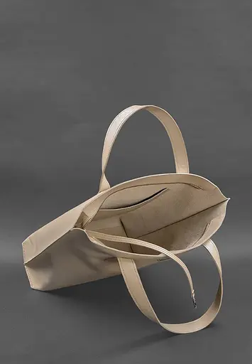 Шкіряна жіноча сумка шоппер D.D. світло-бежева краст - фото 5