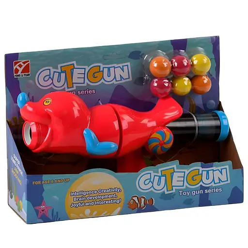 Іграшковий помповий пістолет-тюлень 5006 D з 6 м'якими різнокольоровими набоями, червоний - фото 2