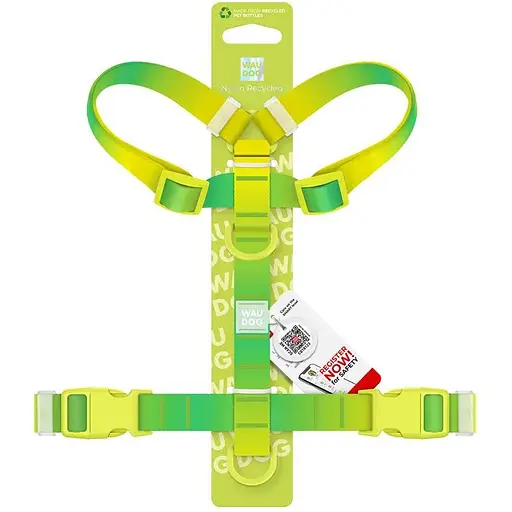 Шлейка для собак Waudog Nylon Recycled анатомическая H-образная с QR-паспортом, градиент, пластиковый фастекс, М - фото 3