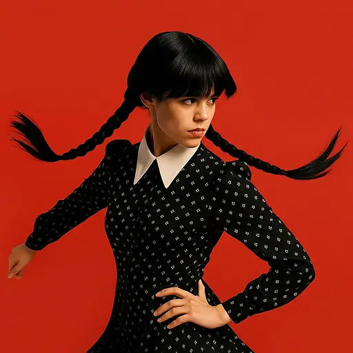 Перука для косплею чубчик і косички в стилі 'Венсдей Аддамс' 65 см Брюнет - фото 1