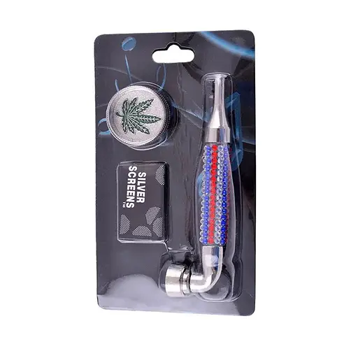 Гриндер для подрібнення тютюну + трубка HL-YD-780 Silver Blue Red (10914) - фото 2