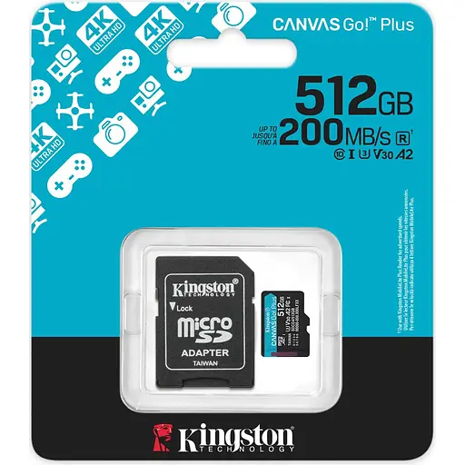 Карта памяти Kingston microSDXC Canvas Go! Plus 512GB Class 10 UHS-I U3 V30 A2 + SD адаптер (SDCG4/512GB) (139172) - фото 4