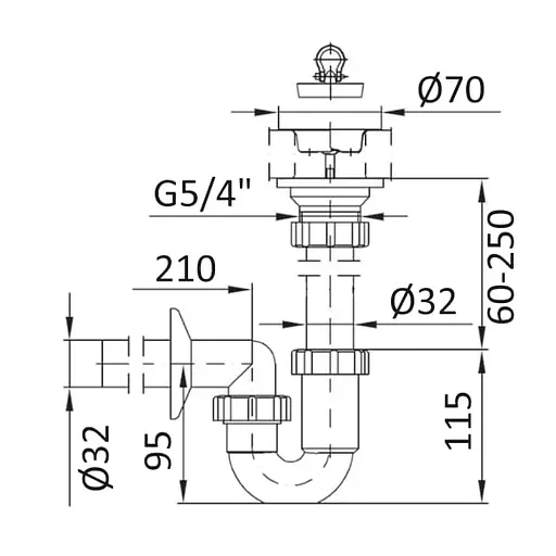 Сифон для умивальника Imprese PP, трубний, з донним клапаном, пробка, патрубок Ø32 мм SWB000365032, Білий матовий - фото 2