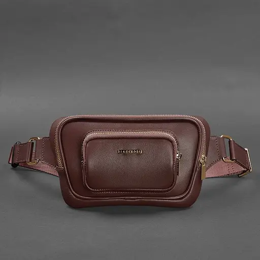 Шкіряна поясна сумка-бананка Трапеція бордова - фото 6